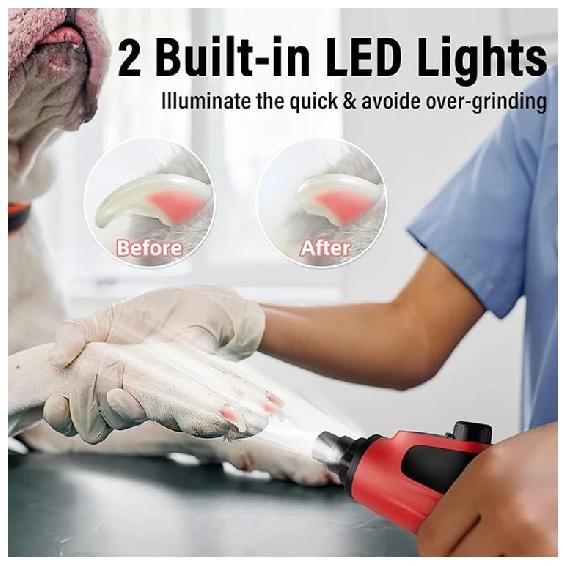 Electric Pet Nail Grinder Low Noise with LED Light Portable Professional Nail Care Tool Kit Home Grooming