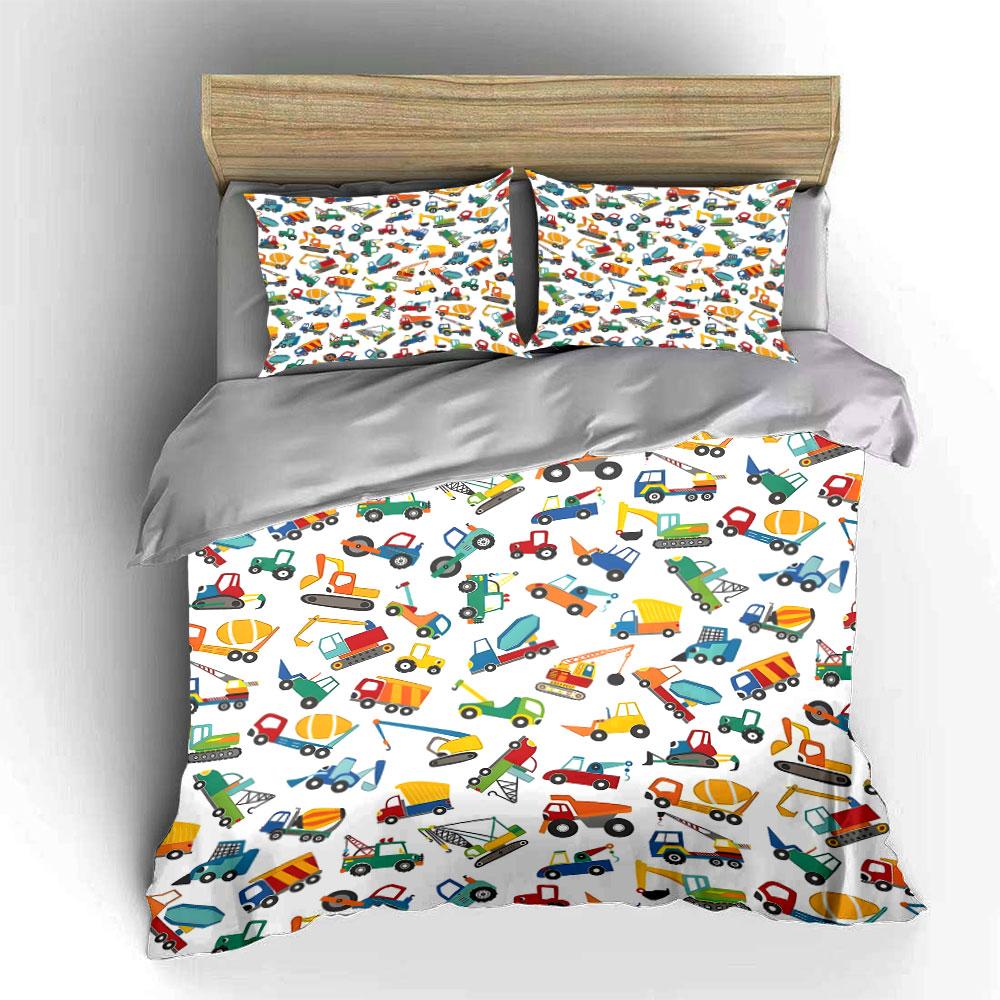 Construction Vehicle Pattern Set Multiple sizes kid's and adults' bedroom Exquisite 3PC bedding set gift