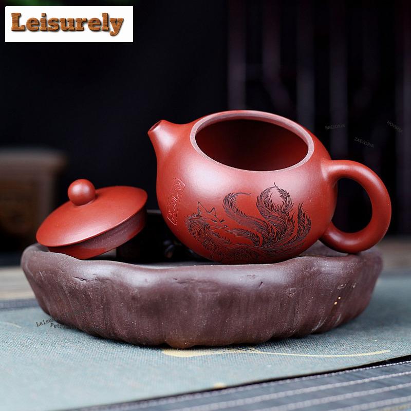 HOYIHM 111ml Yixing Purple Clay Teapots Handmade Nine-tailed Fox Xishi Pot Raw Ore Dahongpao Mud Kettle With Infuser Zisha Tea