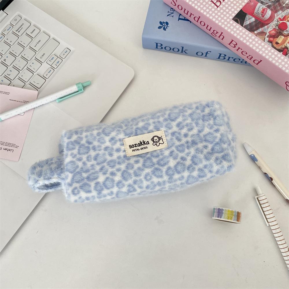 

Ретро Леопардовый Принт Женская Плюшевая Сумка для Макияжа и Туалетных Принадлежностей - Портативный Пенал синий