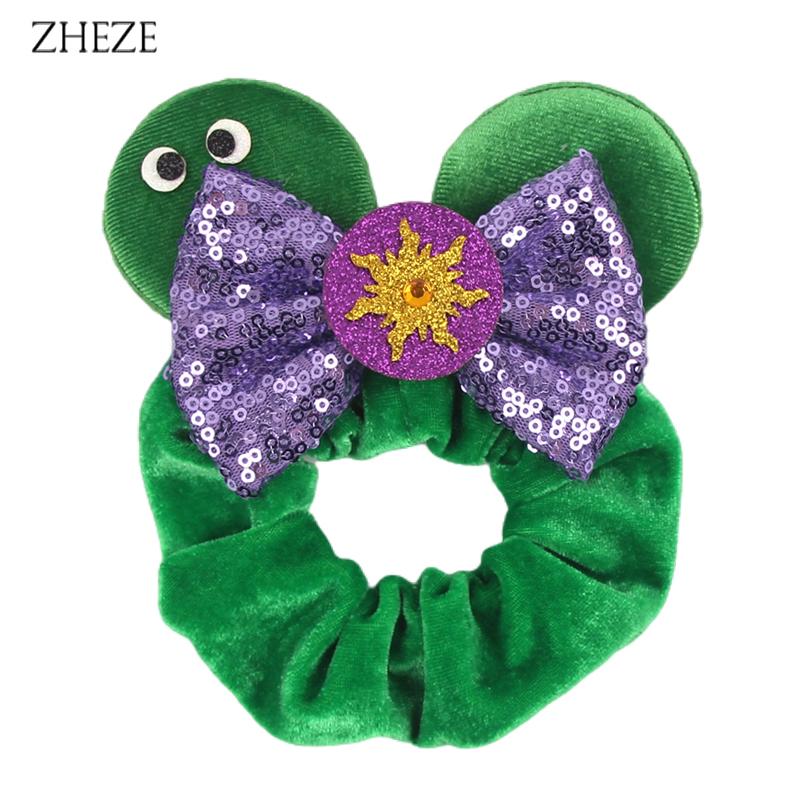 New Disney Mouse Ears Scrunchies Hairband Girl Ponytail Holder For Women Sequins Bows Headband  Women Trip DIY Accessories