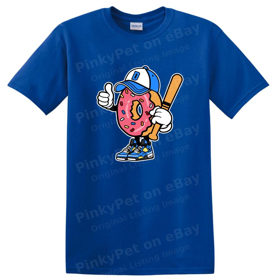 Donut Baseball Player Funny Graphic T Shirt Cool Cute Tee w/ Bat and Cap