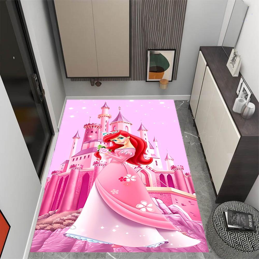 Underwater Mermaid Adventure Disney Cartoon Theme Anti-Slip Rug - Polyester, Home Decor, Suitable for Bedrooms, Living Rooms, Doorways, and Studios