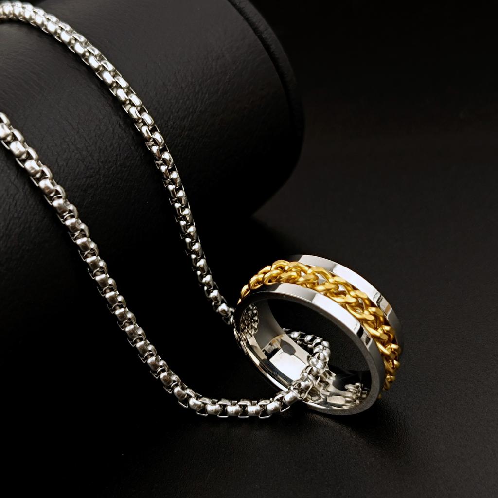 European and American Transfer Titanium Steel Chain Ring Necklace Men's Rotatable