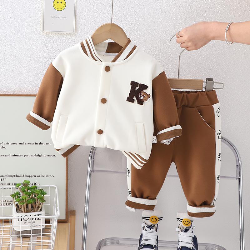 

Children s Baseball Suit Set for Boys and Girls Spring and Autumn Clothing Sports and Leisure Two-piece Set 120 коричневый