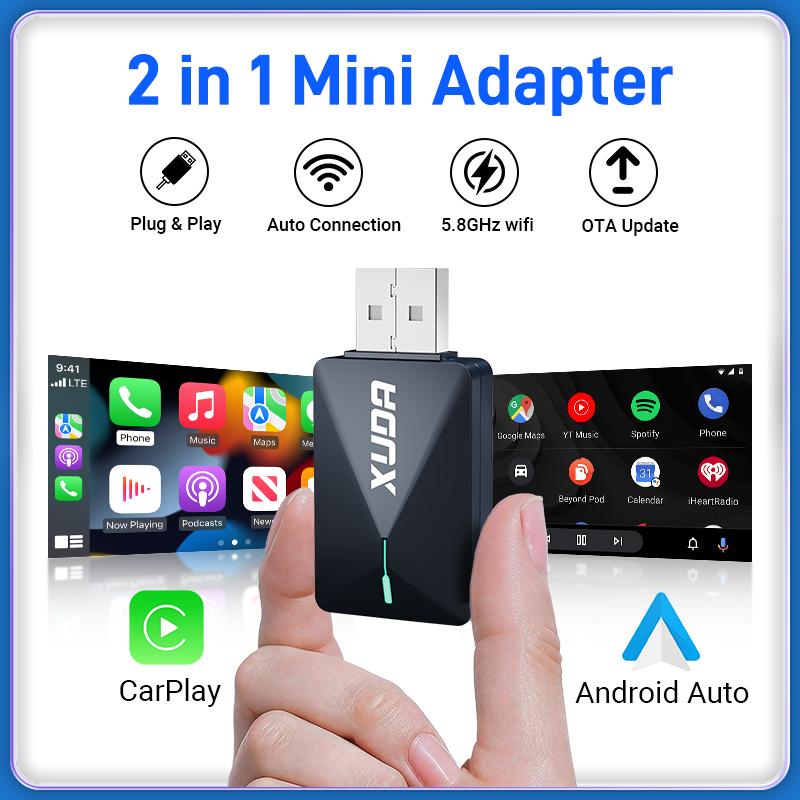 

2 in 1 Mini Wired to Wireless CarPlay and Android Auto Adapter 5GHz WiFi5 for Original Cars with Wired CarPlay/Auto
