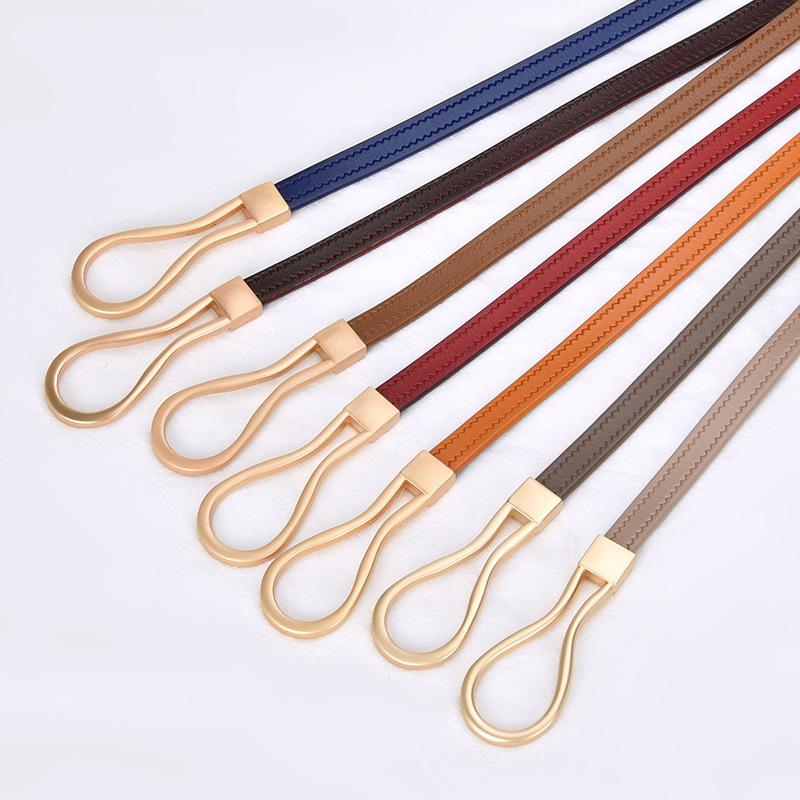 Four Seasons Available New Women'S Leather Thin Belt With No Hole Design Decorative Belt Waist Seal Dress Versatile Two Layer Leather Belt