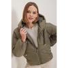 Women's Black Hooded Waist Drawstring Puffer Coat Hzl22w-bd151171