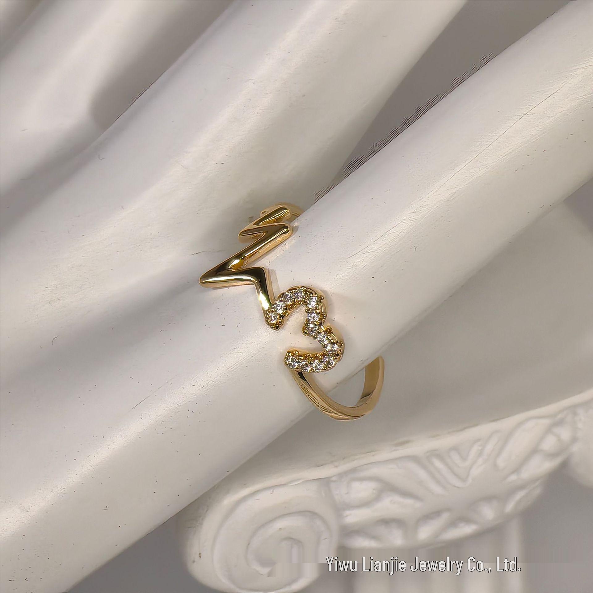 

Женское минималистичное кольцо с волной ЭКГ сердца с покрытием из настоящего золота Adjustable золотой