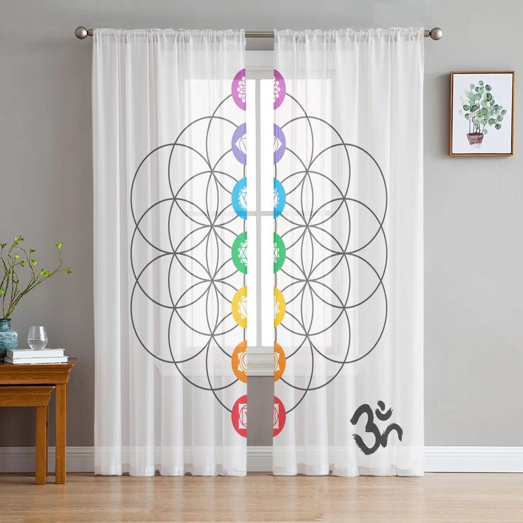 Circle Flower Geometry Lotus Sheer Curtains for Bedroom Living Room Voile Window Curtains Tulle Curtains for Kids Room