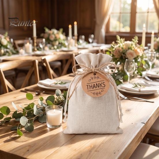 Natürliche Papieranhänger 100 Stück Danke mit Schnur, Runde Geschenkanhänger, Vorgeschnittenes Hochzeitsgastgeschenk-Etikett mit Loch zum Aufhängen für Partygeschenke und
