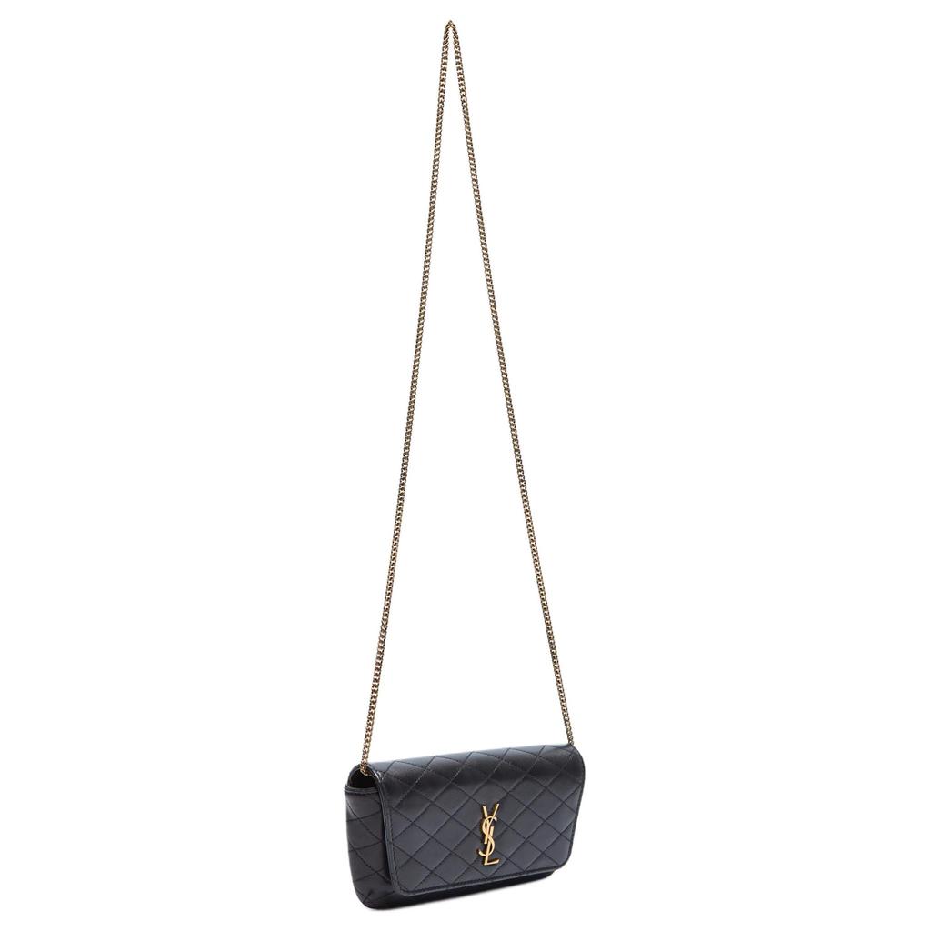 Saint Laurent Ysl Gaby Gold Logo Stepp Lammleder Schulter Crossbody Handy Tasche Damen Taschen Schwarz 742579-1EL07-1000