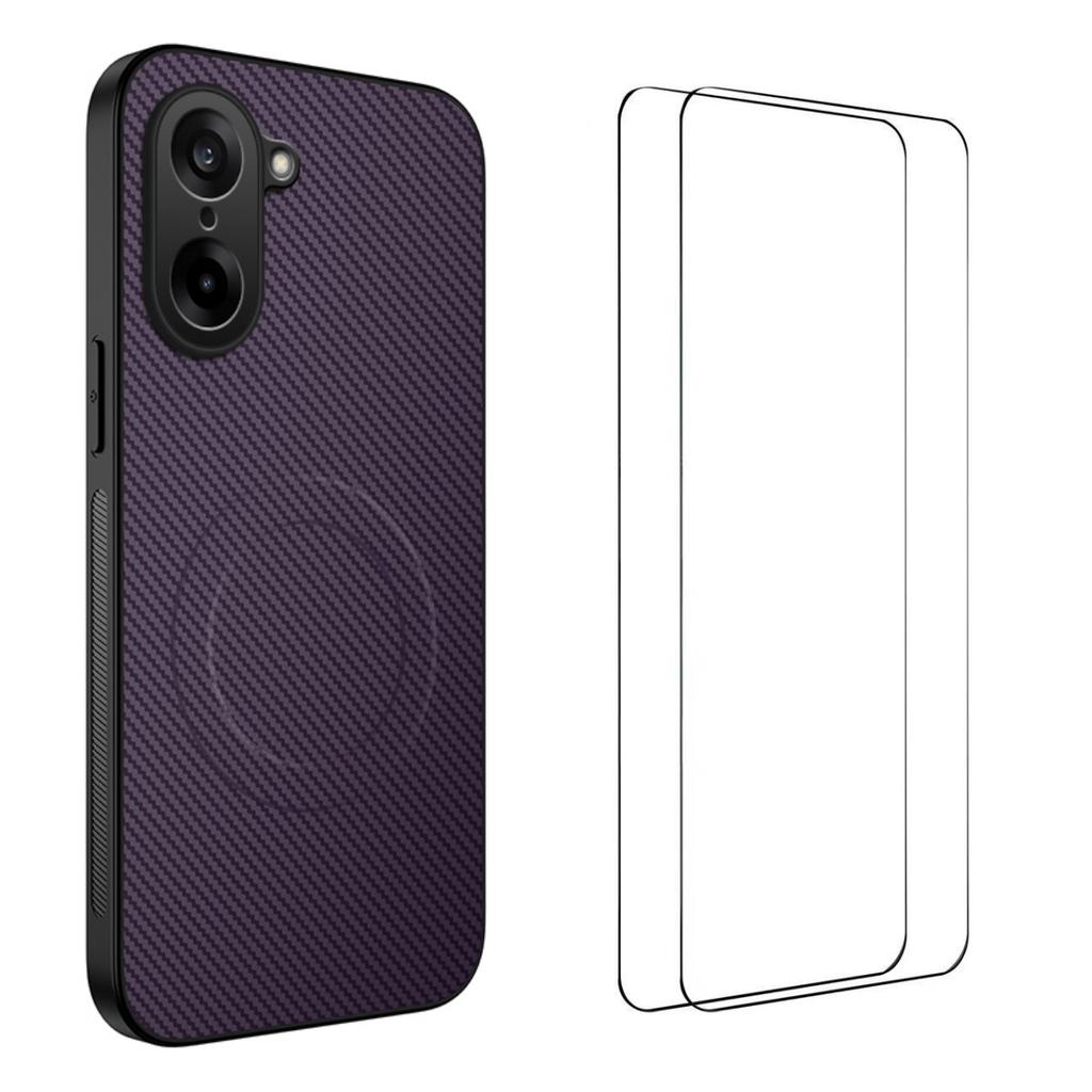 For OnePlus Ace 5 Racing 5G/OnePlus Nord CE5 5G Magnetic Case WANLONFENG TQ1 Series Carbon Fiber Texture PC TPU Phone Cover with 2Pcs Screen Films