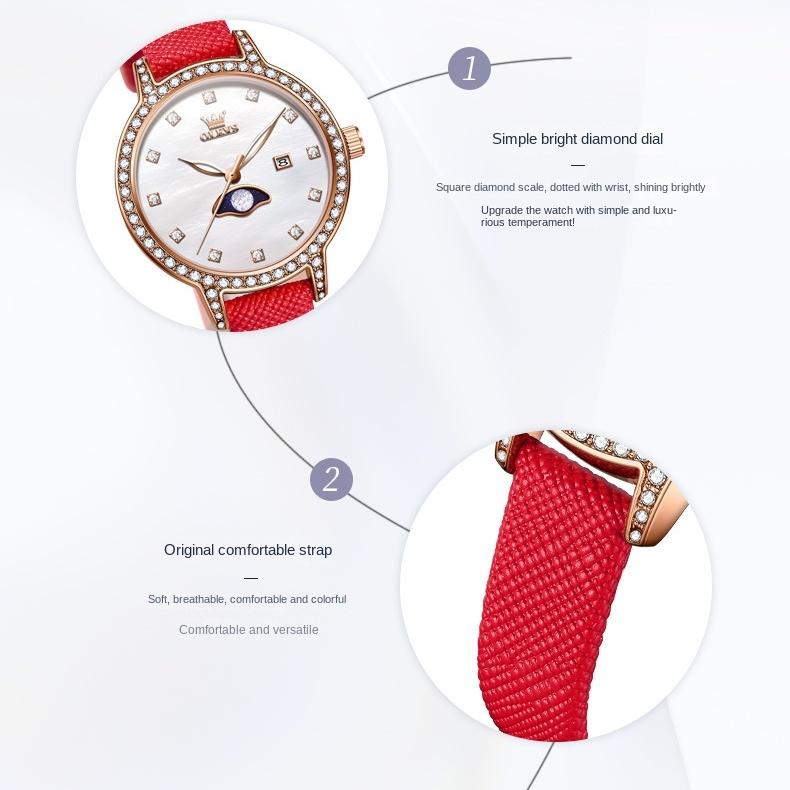 OLEVS Modeuhr Diamant Set Quarzuhr mit Kalender Damenuhr Damenuhr