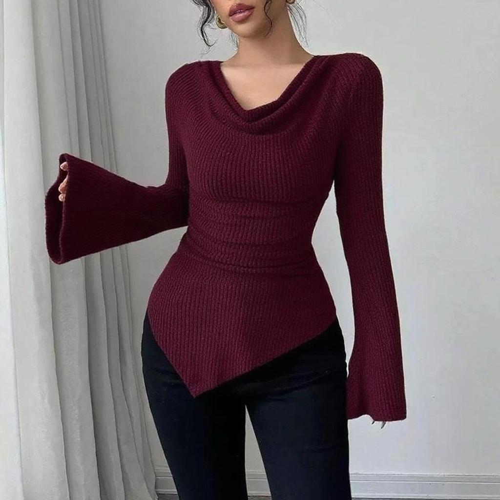 Women's Fashion Casual  Slim Fit Solid Color Long-sleeved Bottoming Shirt Top