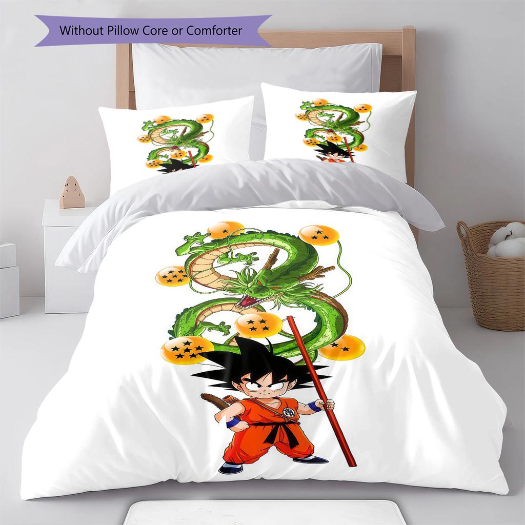 Son Goku Pattern Bedding,Quilt Set Quilt Cover Pillowcase Home Birthday Gift (1 * Duvet Cover + 2 * Pillowcase, Without Core)