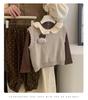 2025 Autumn Girls' Korean Long-Sleeve Knit Vest & Polka Dot Pants Set