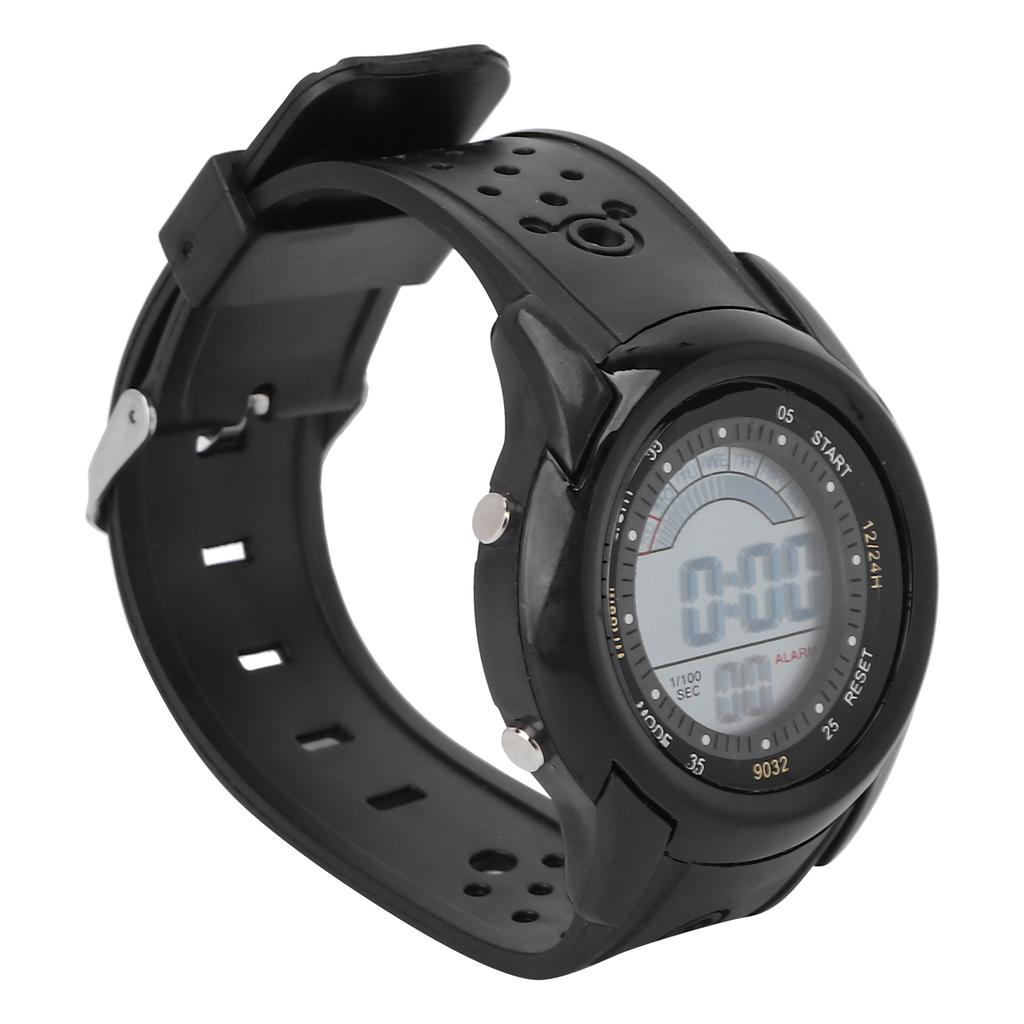 Digital Sports Watch Fashionable Waterproof Stopwatch Alarm Electronic Watch Black