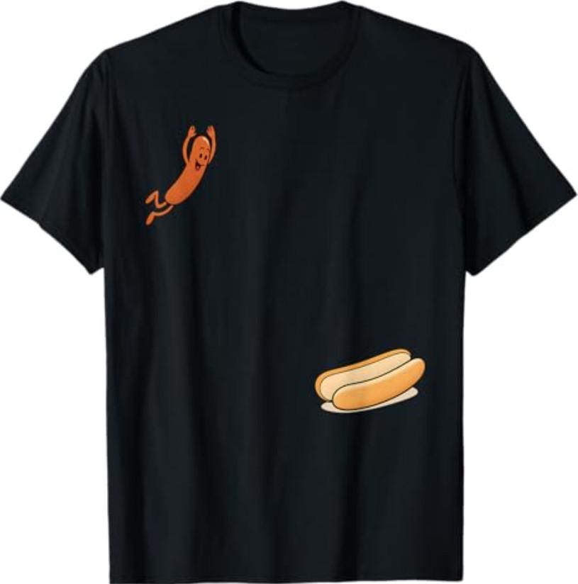 Hotdog Dive Hot Dog Jumping Into Bun Sausage BBQ High Dive T-Shirt S разноцветный
