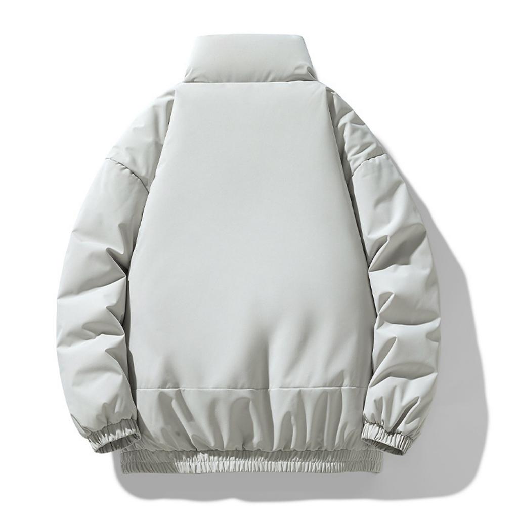 Men's Solid-color Casual Fleece Thickened Cotton-padded Jacket, Men's Fashionable Loose Stand-up Collar Zipper Cotton-padded Jacket