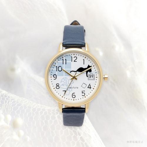 Fieldwork Women's Analog Watch with Leather Strap, Calendar, Date Display, Cat Design, Navy Blue, ST295-4