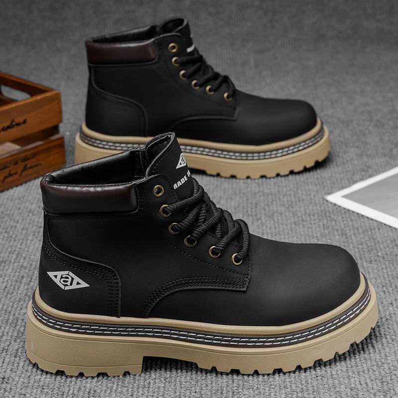 Martin boots large size autumn new velvet thickened outdoor shoes British style retro big yellow boots