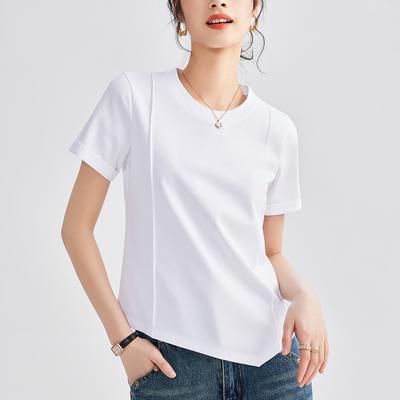 Women's Summer New Irregular Design Sense Solid Color Round Collar All Short Sleeve Top