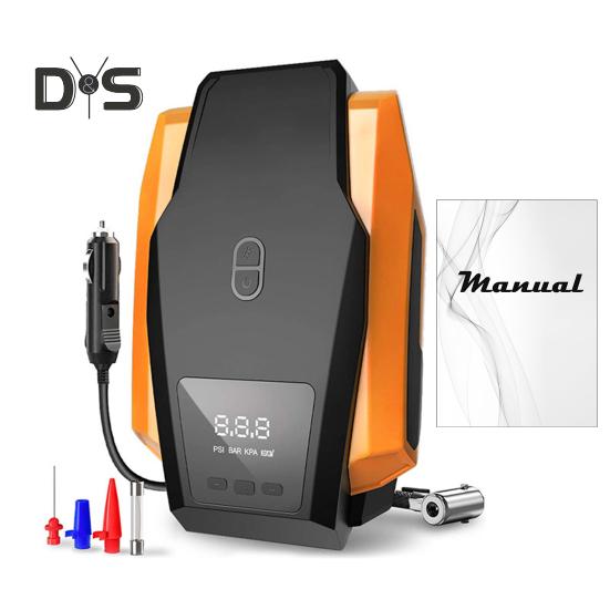 

Портативный накачиватель шин 12 В со светодиодной подсветкой, универсальный воздушный насос в комплекте, 3 насадки для автомобильных шин, спортивное оборудование оранжевый