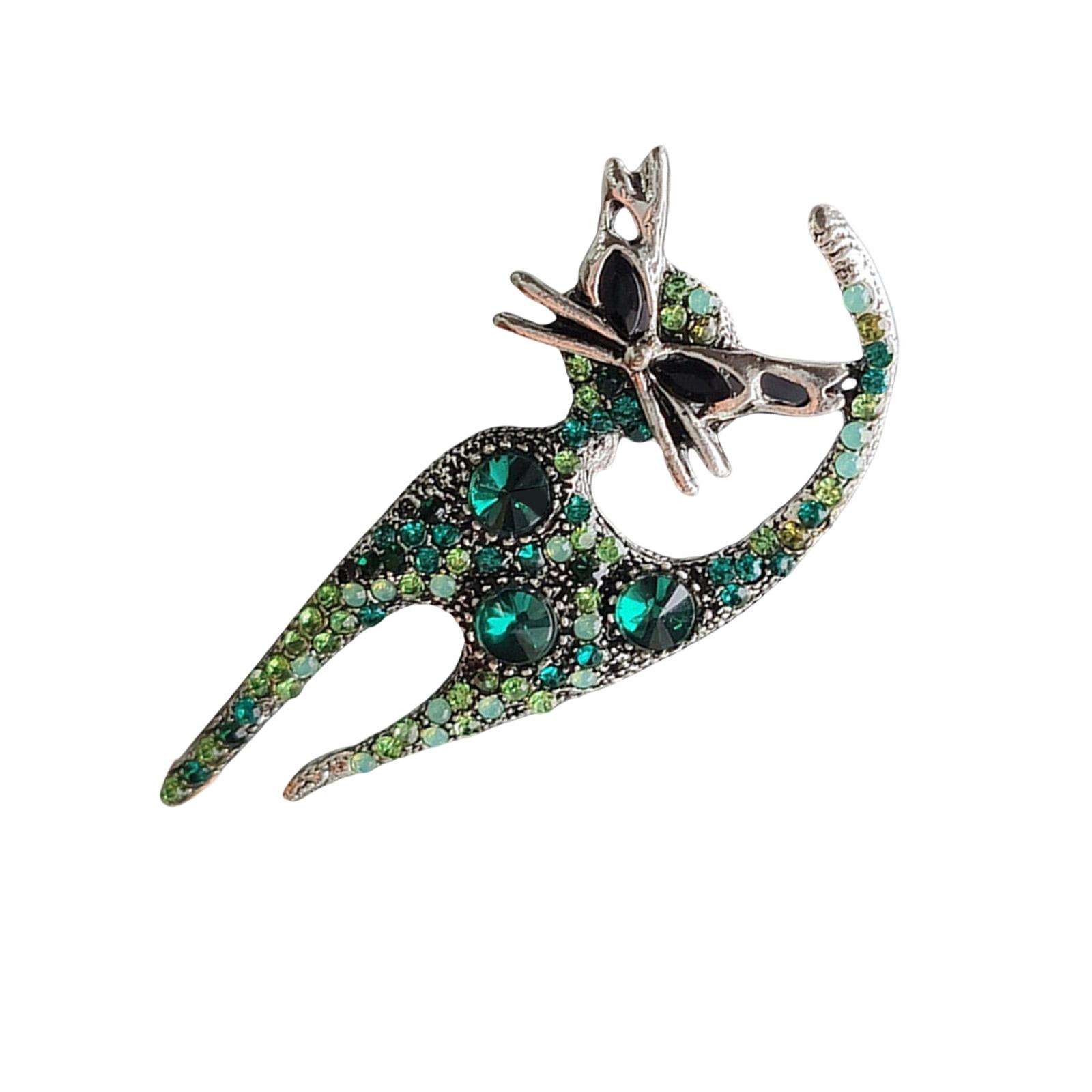 

Elegant Rhinestones Cats Brooch Enamel Animal Lapel Pin Stylish Business Event Accessory for Fashion Enthusiasts зелёный