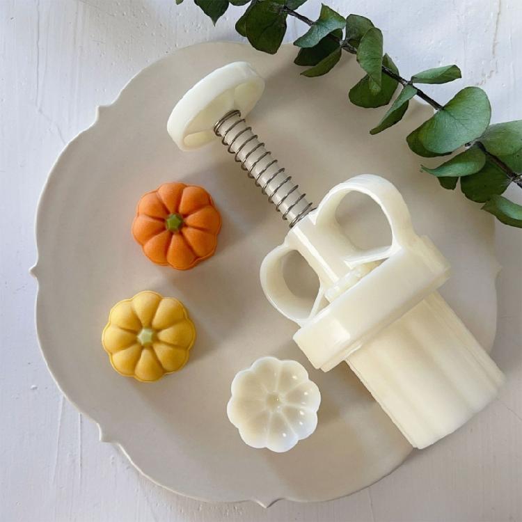 Pumpkin Mooncake Mold DIY Hand Pressure Fondant Moon Cake Mould with Stamps