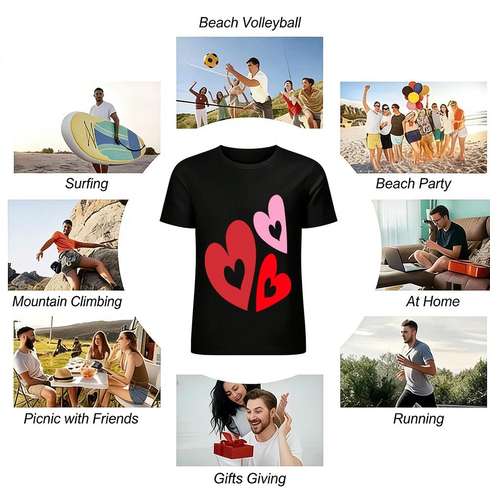 Heart Print Casual Versatile Top Unisex Loose T-Shirt For Daily Wear Pure cotton T-shirt