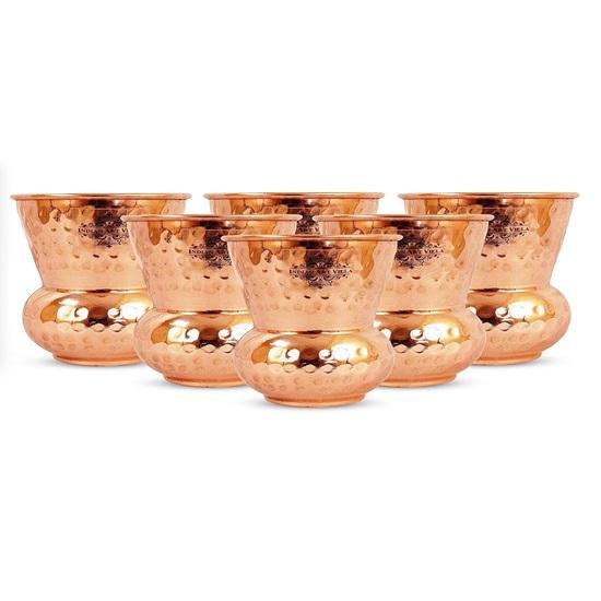 Sett med 6 Kobber Mattha Glass Tumbler, Hammerdesign, Drikkeglass, 300 ML Hver
