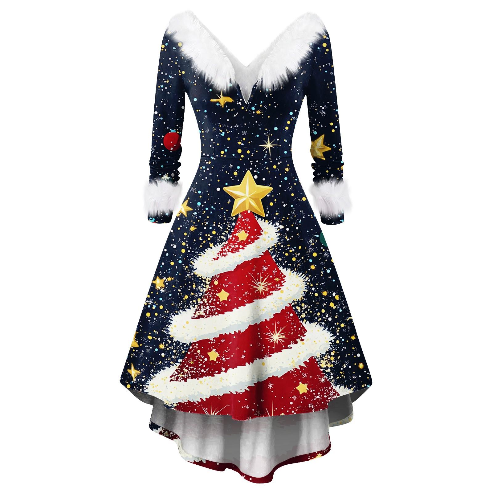 

Женские модные повседневные облегающие платья с V-образным вырезом и рождественским принтом для вечеринок с длинным рукавом XXXXL киноварь