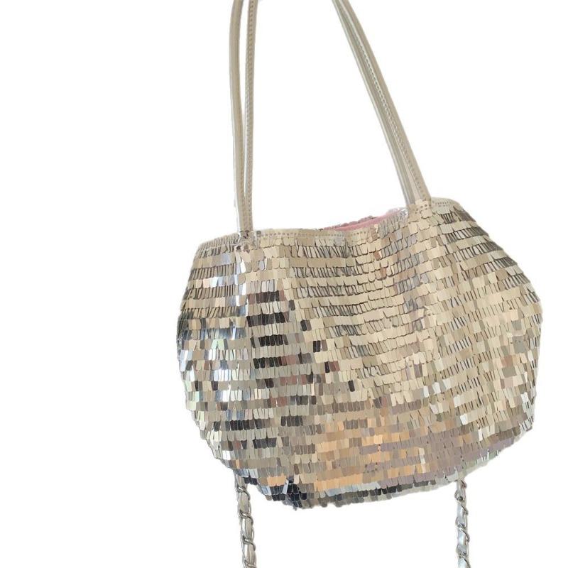 31 New popular glitter powder with silver sequins niche large-capacity commuting shoulder canvas bag handbag