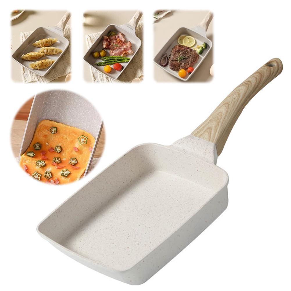 Wooden Nonstick Rectangle Egg Pan Japanese Tamagoyaki Pan Skillet Granite Omelette with Heat-Resistant Handle for All Stovetops