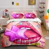 Pink Lips with Star Lollipop Bedding Duvet Cover Set (1*Duvet Cover 2*Pillowcases, Without Duvet Insert)