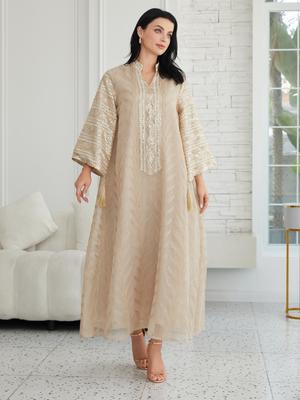Middle Eastern Embroidered Sequin Abaya with Long Robe Design