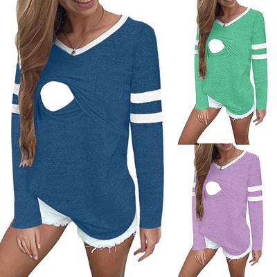 Women Pregnant Nusring Maternity Long Sleeve Tops Splicing Stripe Blouse Tops Yezijin Maternity Nursing Top Long Sleeve