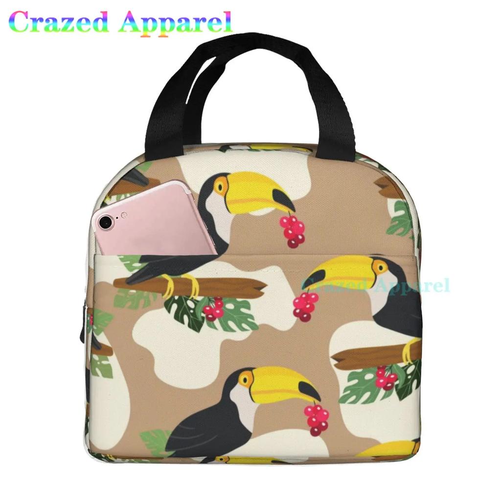 Painted Parrots Birds Plam Tree Oxford Cloth Lunch Bag Tote Lunch Box Reusable Cooler Organizer Bag For Unisex Fishing Picnic