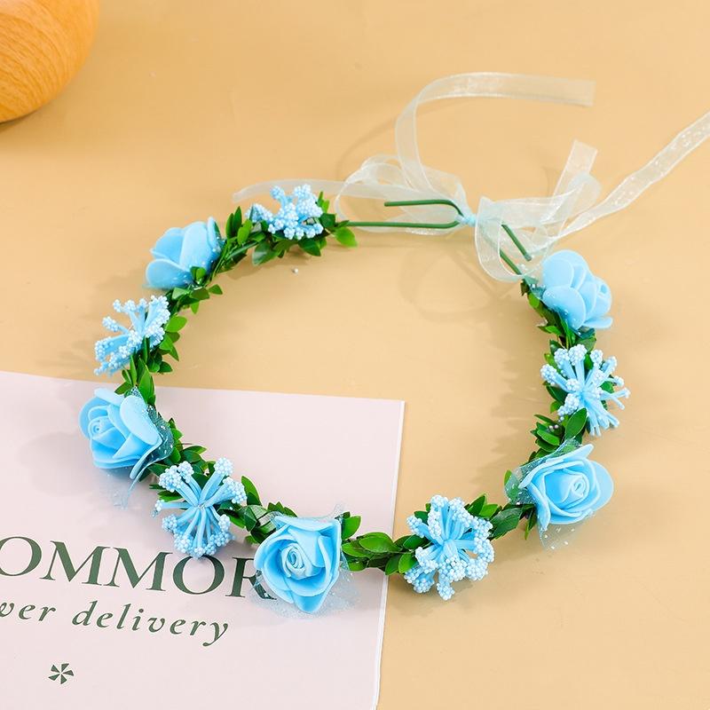 Ribbon Hairband Fabric Floral Hair Hoop Flower Wreath Headband Adjustable Artificial Rose Headband For Beach Parties Summer