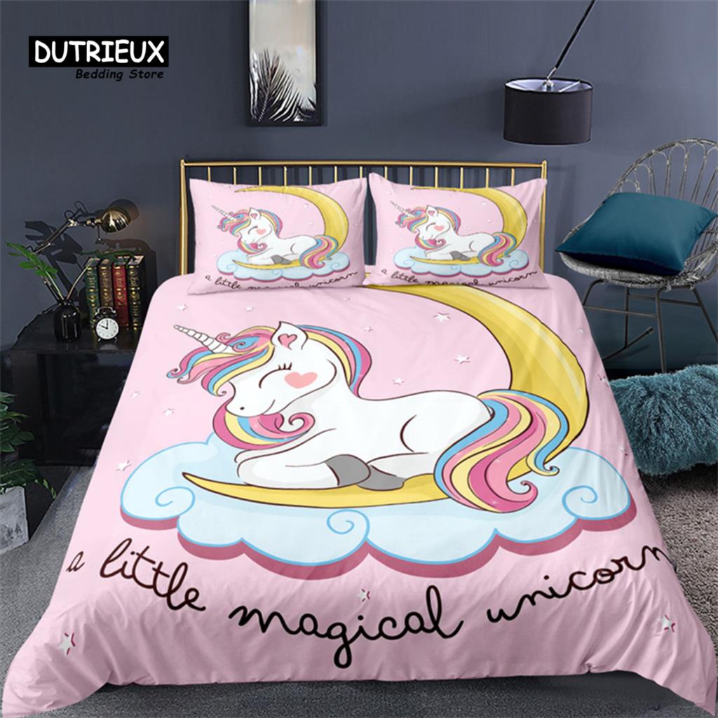 

Luxury 3D Pink Unicorn Print Home Living Comfortable Duvet Cover Set Pillowcase Kid Bedding Set Queen and King EU/US/AU/UK Size EU single(135x200cm)