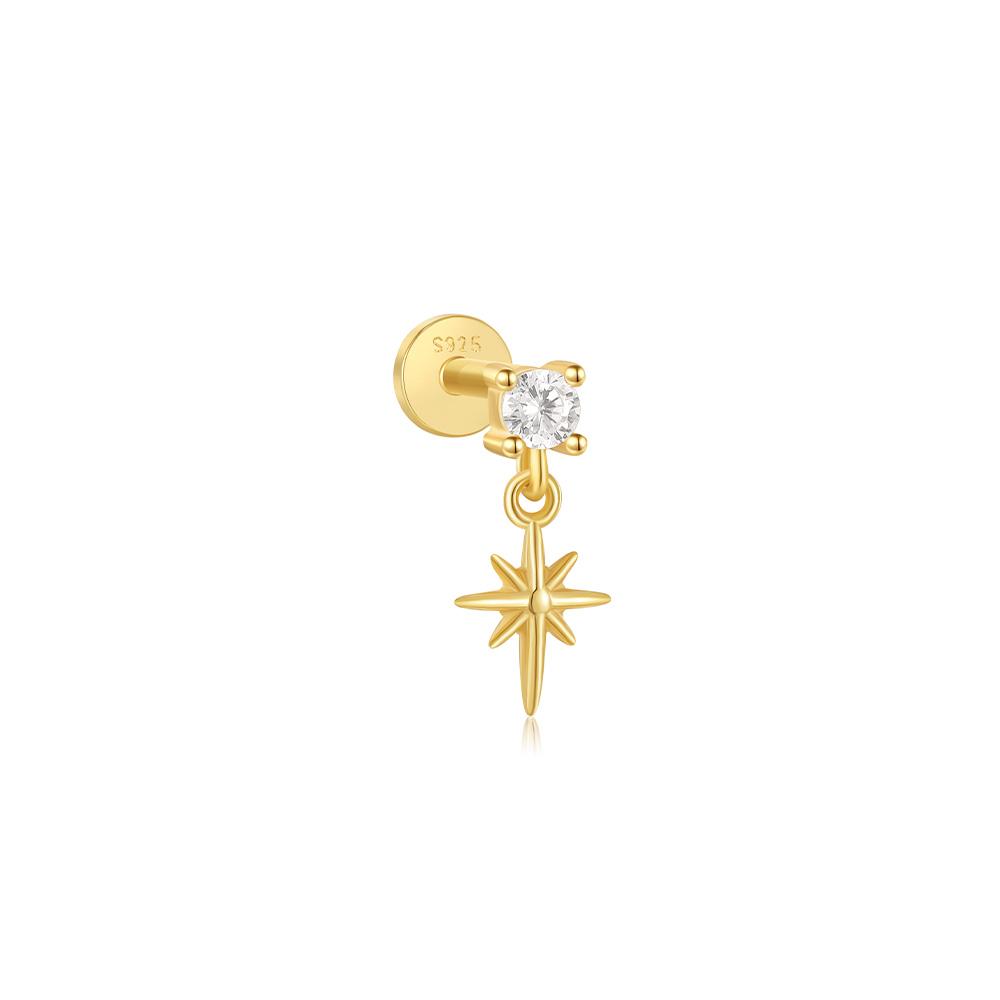 CANNER 1PC 925 Silver Eight-pointed Star CZ Piercing Earring For Women Tassel Chain Stud Earring Party Fine Jewelry
