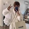 Womens Short Puffer Jacket Winter Warm Cotton Coat Loose Fit Stand Collar Solid Color Small Stature