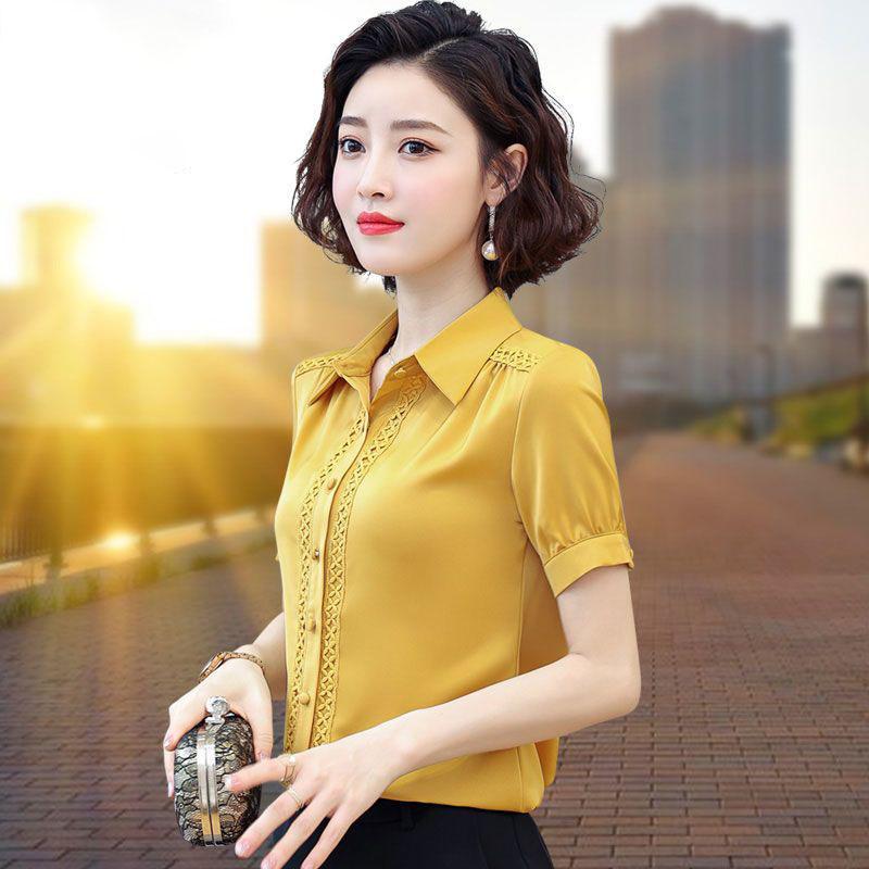 Summer Shirts For Women Elegant Casual Office Ladies Short Sleeve Tops Vintage Blouses Women Shirts