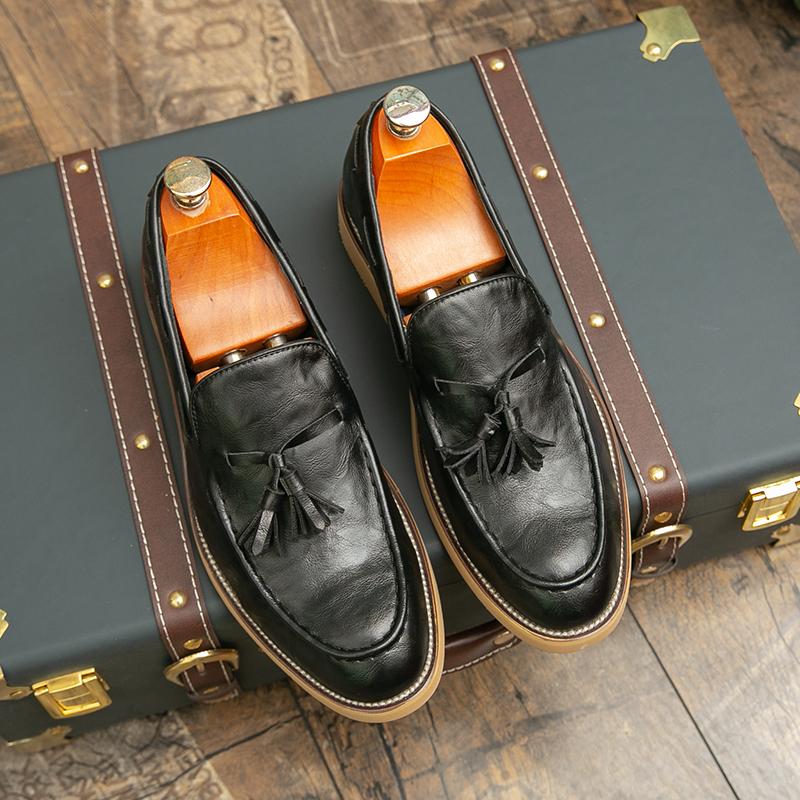 Men's Leather Shoes Slip On Office Formal Shoes Wedding Party Men's Tassel Dress Shoes Breathable Driving Oxfords Footwear