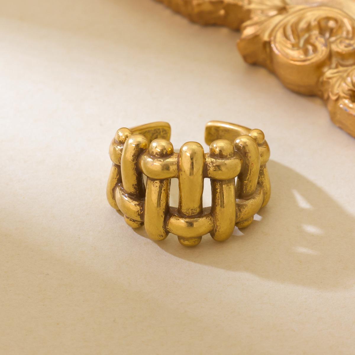 Niche Celebrity s Same Style Braided Ring With Cool Copper Plating Real Gold Opening Adjustable