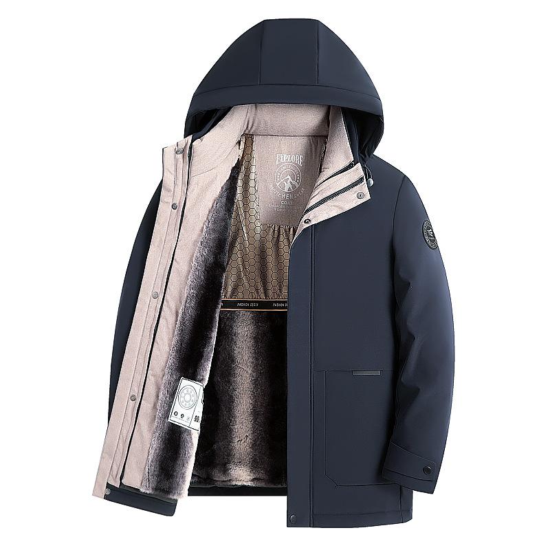 New Men's Long Down Jacket Can Be Removed From The Inner Liner, Lively Face, Middle-aged Dad's Suit Winter Clothes, Turn Collar