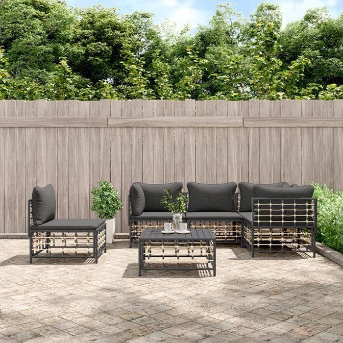 VidaXL Garden Lounge Set 6 Pcs with Anthracite Cushions Wicker, Lounge Set, Outdoor Lounge Set, 3186765