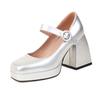 Janes Pumps Damen Frühling Punk Dicke Absatzschuhe Mode Weiß Schwarz Rot Silber Rosa Grau Party Quadratische Zehenpartie Plateau-Absätze
