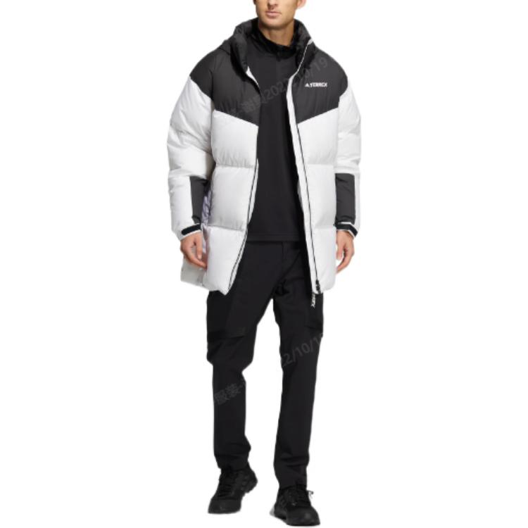 Adidas Spliced Brand Logo Print Hooded Down Jacket Unisex Outerwear White HM9705